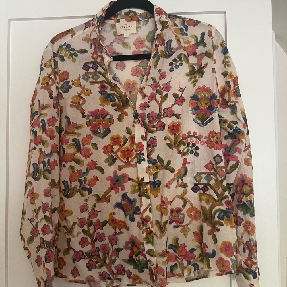 Sezane Pink Button Down Blouse with Long Sleeves